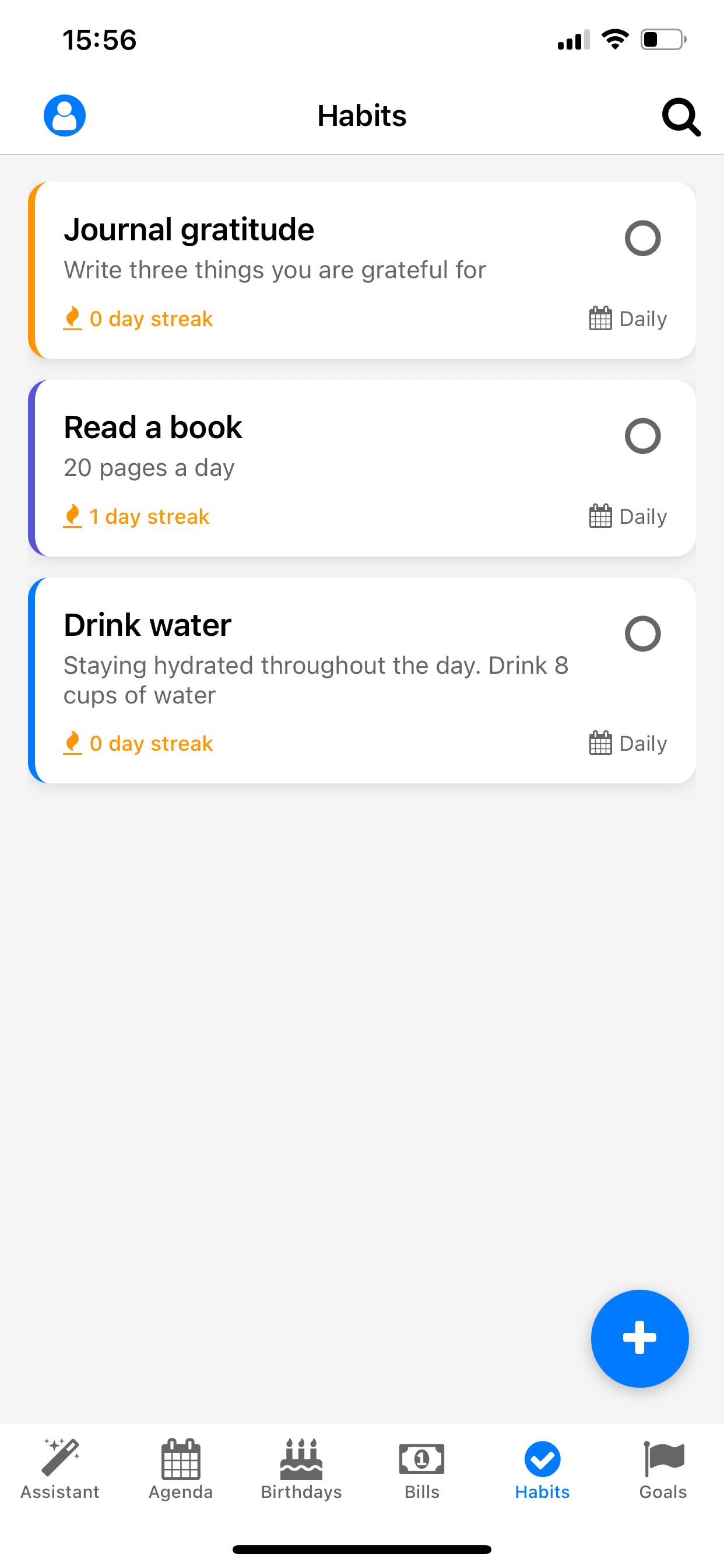 Life Tracker AI habits view